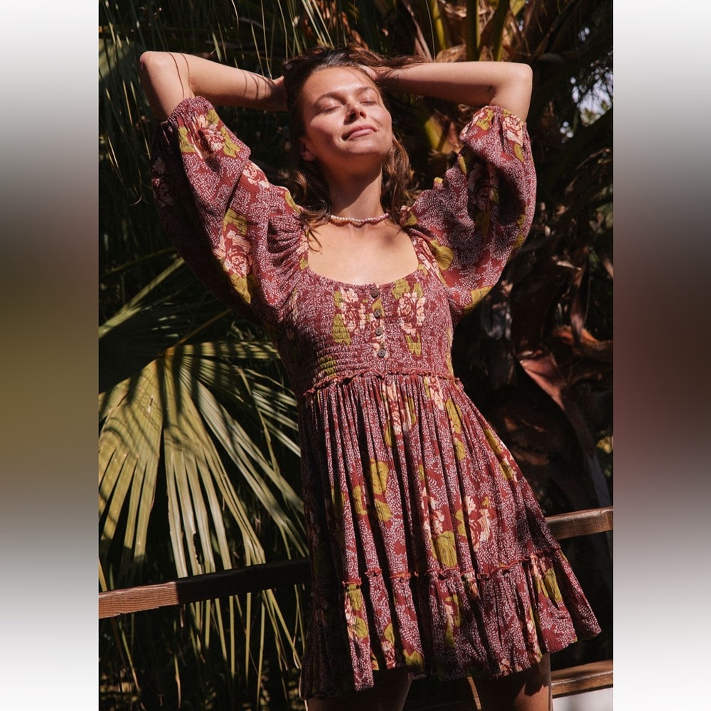 Free People Summer Picnic Printed Mini Dress with Pockets